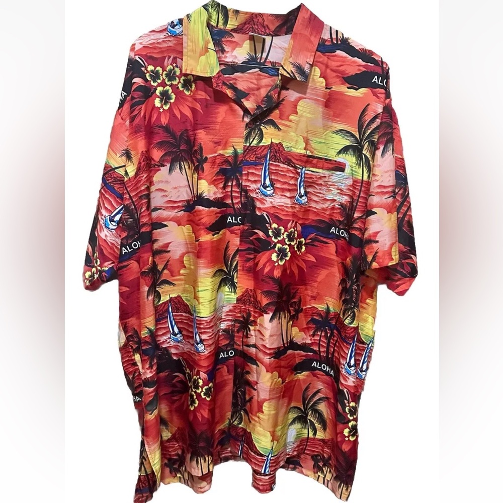 La Leela Men’s Short Sleeve Hawaiian Print 100% Terivoile 5XL w front pocket